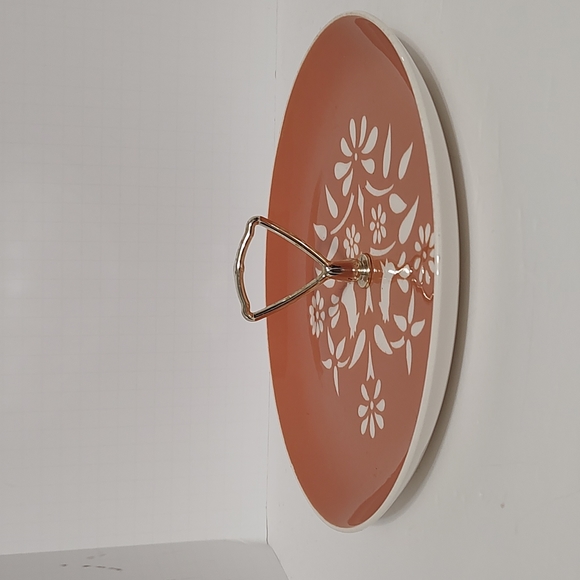 Vintage Ceramic Harkerware Serving Plate w/ Center Gold Handle 1950's - Picture 3 of 4